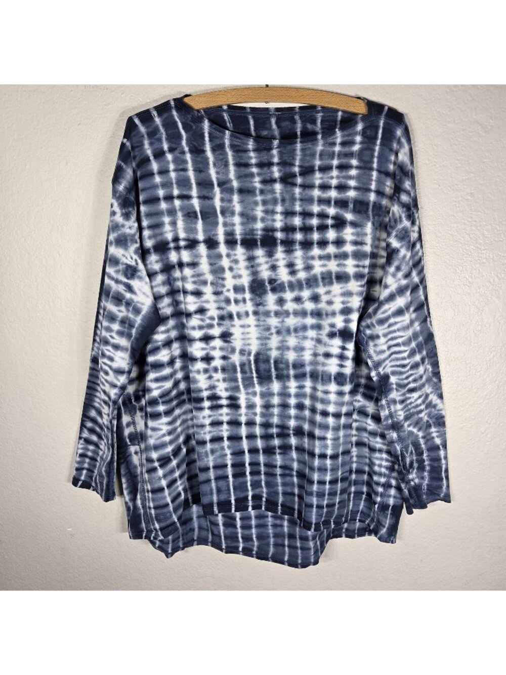 Lululemon Back In Action Long Sleeve Shirt Tie-Dye Shibori Navy White Size 12